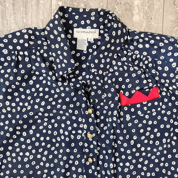 🇬🇪🍑Vintage Schrader Blue Buttoned Front Long Sleeve Dress Size 10 - Picture 3 of 10